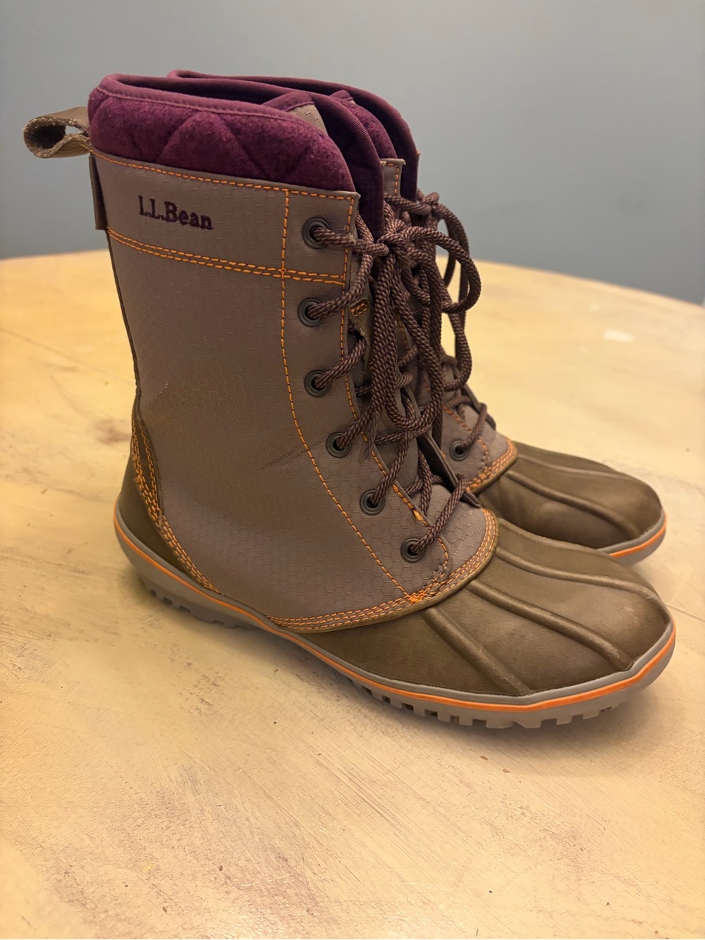 LL Bean Bar Harbor Waterproof Boots Women's Size 7.5 Shoes Taupe Purple
